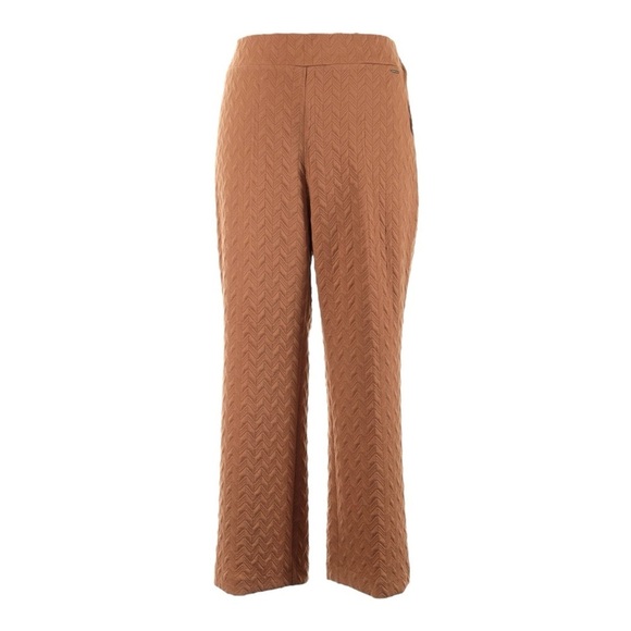 Anne Klein Brown Chevron Textured Knit Wide Leg Pants XL NWT Pull On Stretch - Picture 1 of 11